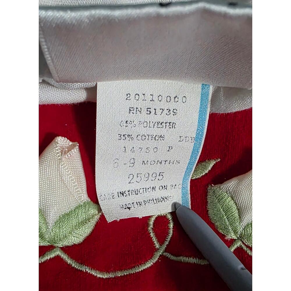 Vintage 80s Baby Togs Embroidered Pinafore Dress 6-9 Months‎ Red Velvet - Picture 5 of 5